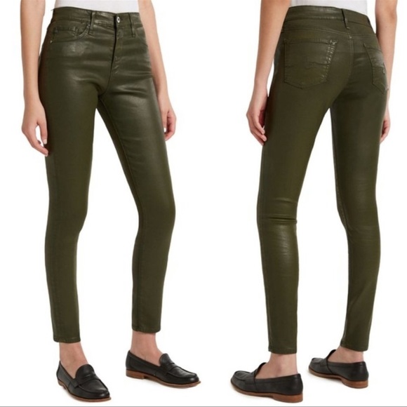 NWT AG Adriano Goldschmied Farrah Skinny Ankle Coated Wax Jeans in Dark Green - Picture 2 of 5